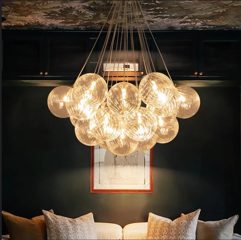 19-Light Bubble Chandelier, Gold Modern Chandelier with Clear